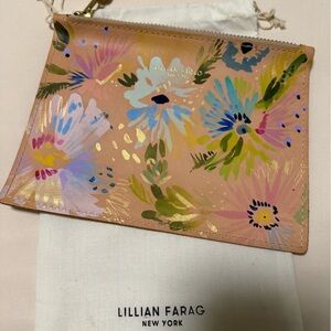 Lillian Farag Painted Leather Zip Pouch | Floral Metallic | Dust Pouch Included